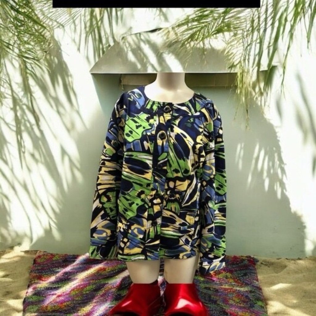 Chicos, Spring Jackets, Blue/Green, Cotton, Size(3)Xl, Buttons, Long Sleeve.!